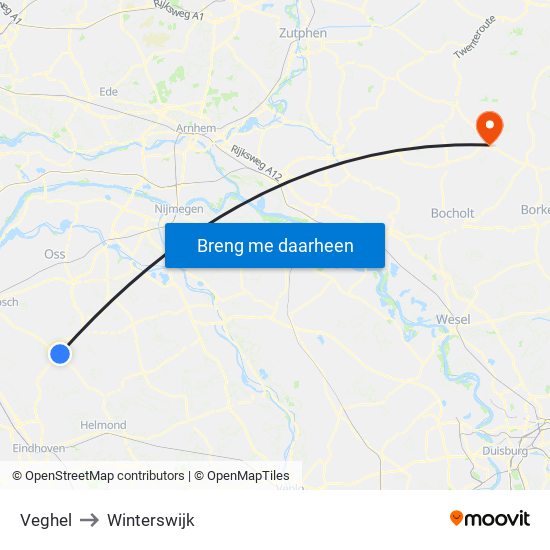 Veghel to Winterswijk map