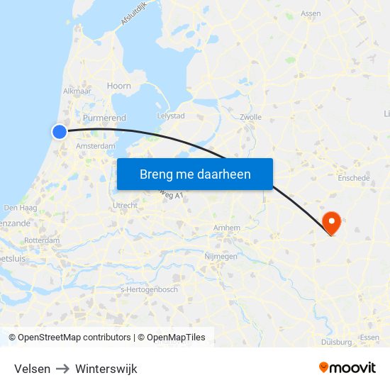 Velsen to Winterswijk map