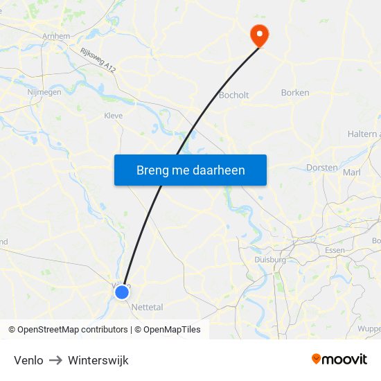 Venlo to Winterswijk map