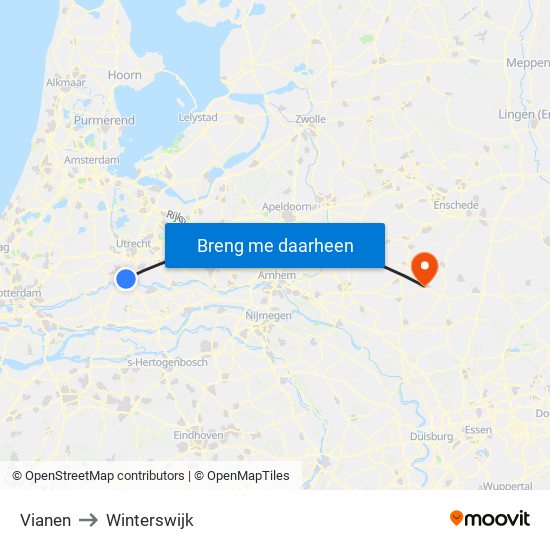 Vianen to Winterswijk map
