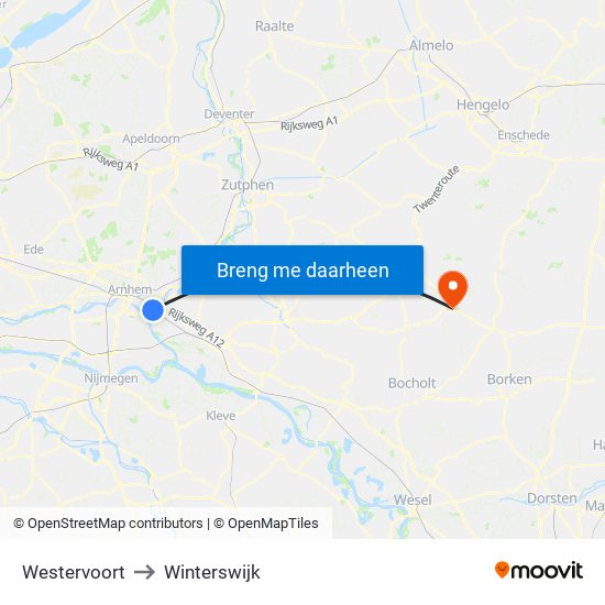 Westervoort to Winterswijk map