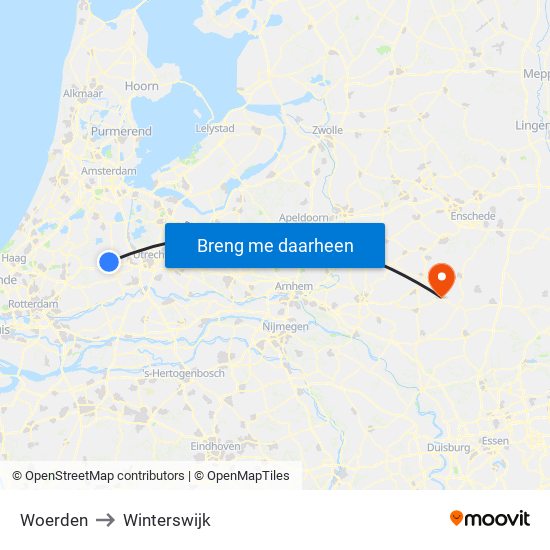 Woerden to Winterswijk map