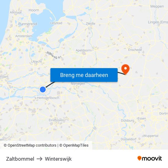 Zaltbommel to Winterswijk map