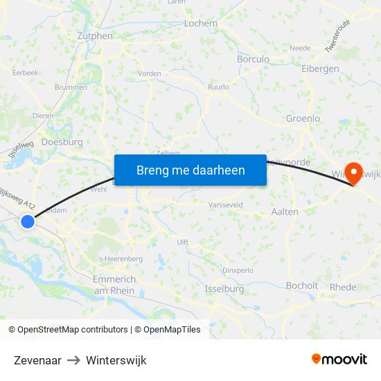 Zevenaar to Winterswijk map