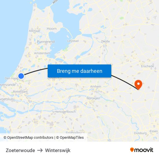 Zoeterwoude to Winterswijk map