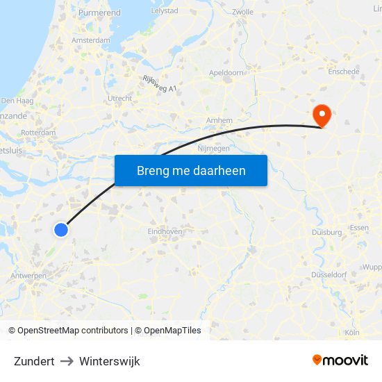 Zundert to Winterswijk map