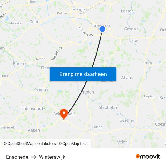 Enschede to Winterswijk map