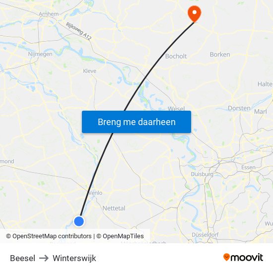 Beesel to Winterswijk map