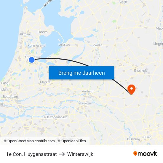 1e Con. Huygensstraat to Winterswijk map