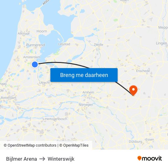 Bijlmer Arena to Winterswijk map