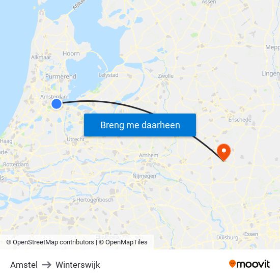 Amstel to Winterswijk map