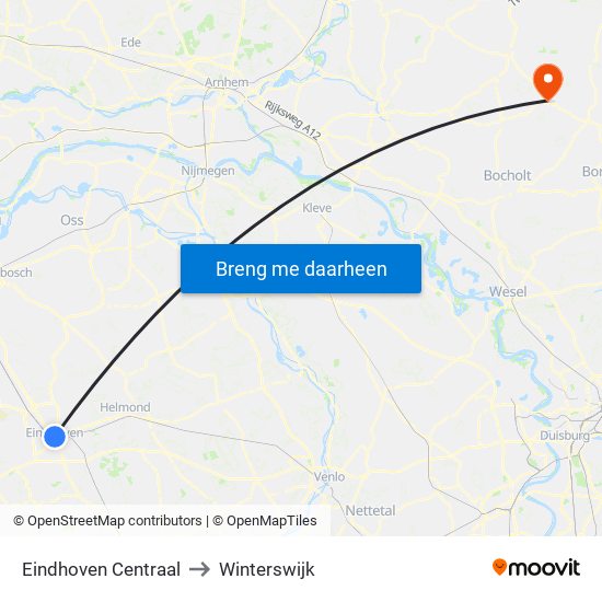 Eindhoven Centraal to Winterswijk map