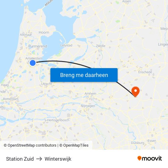 Station Zuid to Winterswijk map