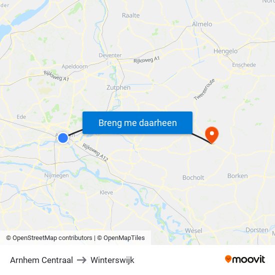Arnhem Centraal to Winterswijk map