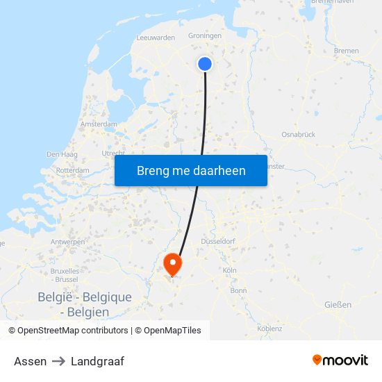 Assen to Landgraaf map