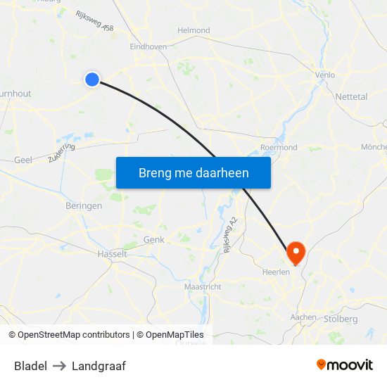 Bladel to Landgraaf map