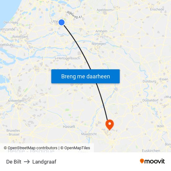 De Bilt to Landgraaf map