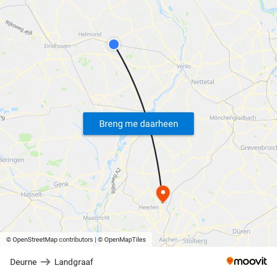 Deurne to Landgraaf map