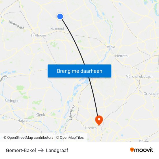 Gemert-Bakel to Landgraaf map