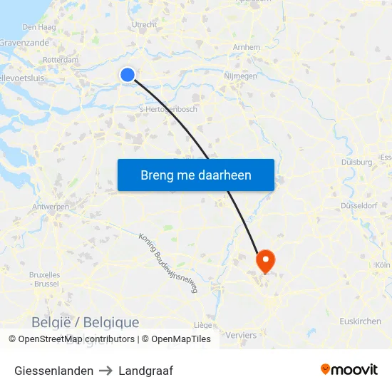 Giessenlanden to Landgraaf map