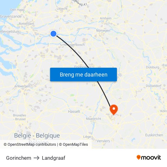 Gorinchem to Landgraaf map