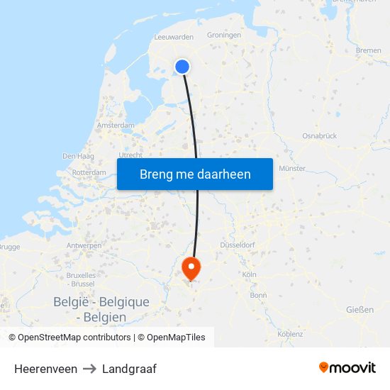 Heerenveen to Landgraaf map
