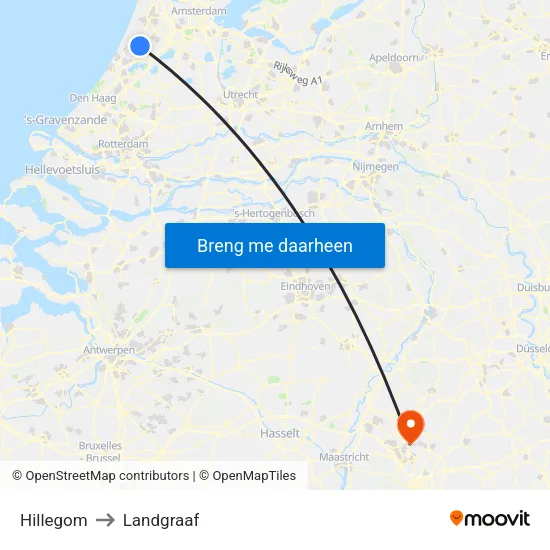 Hillegom to Landgraaf map