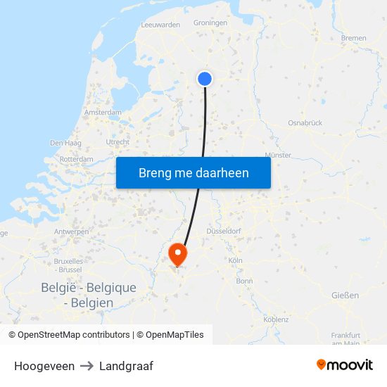 Hoogeveen to Landgraaf map