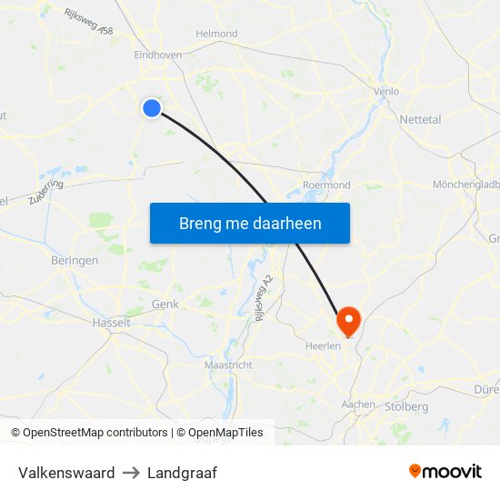 Valkenswaard to Landgraaf map