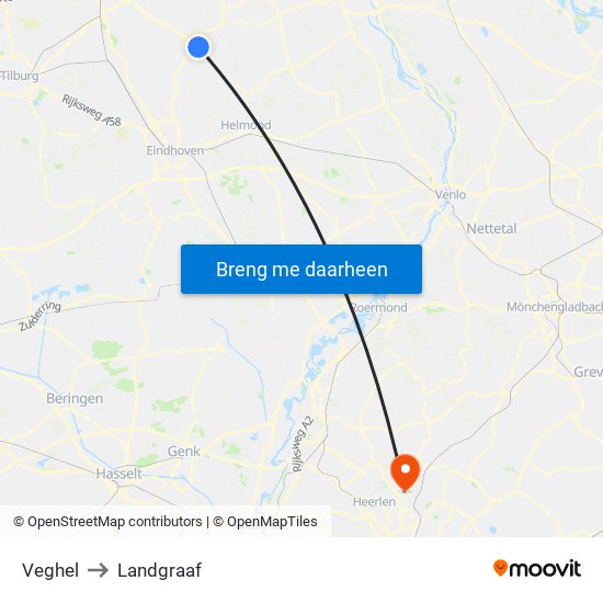 Veghel to Landgraaf map