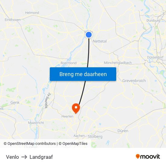 Venlo to Landgraaf map