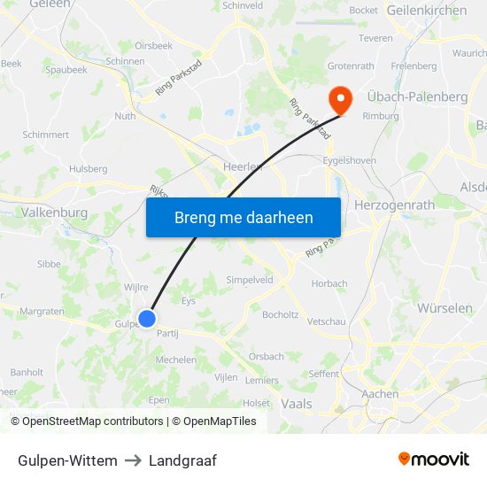 Gulpen-Wittem to Landgraaf map