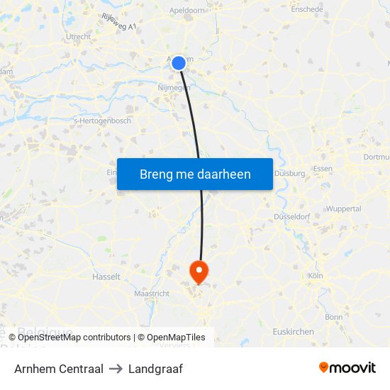 Arnhem Centraal to Landgraaf map