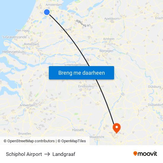 Schiphol Airport to Landgraaf map