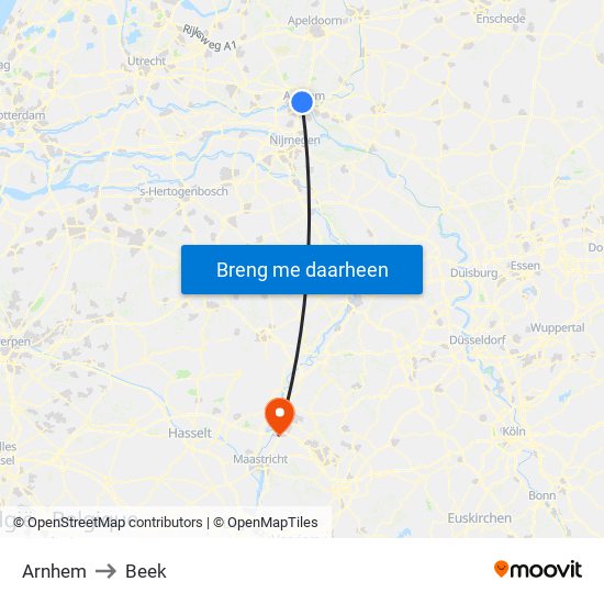 Arnhem to Beek map