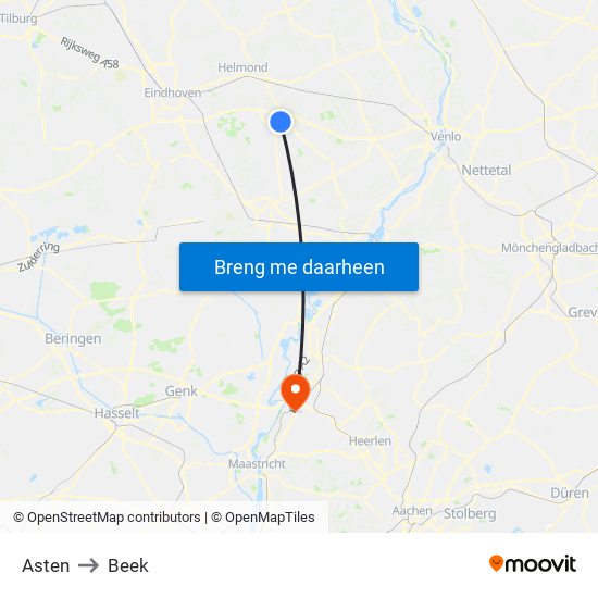 Asten to Beek map