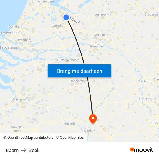 Baarn to Beek map