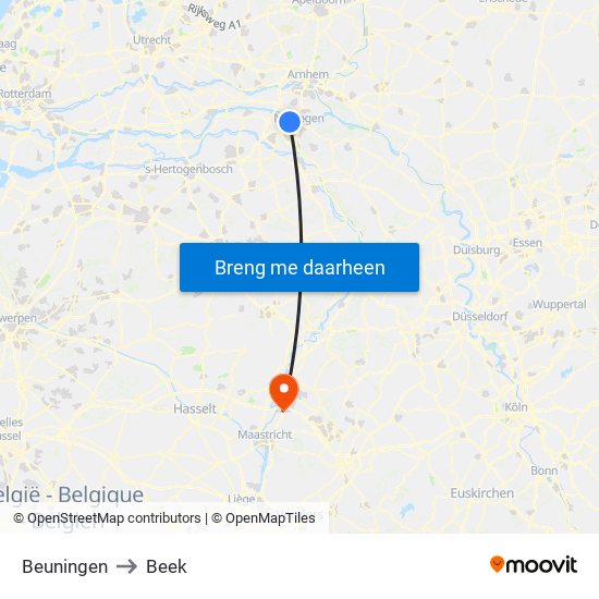 Beuningen to Beek map