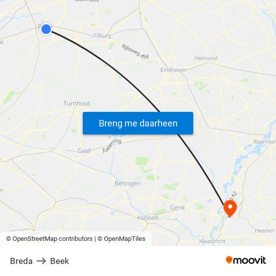 Breda to Beek map