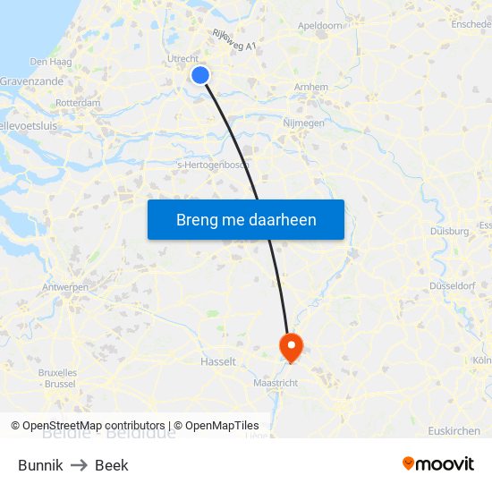 Bunnik to Beek map