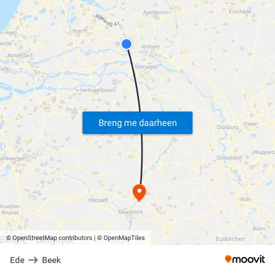 Ede to Beek map