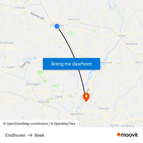 Eindhoven to Beek map