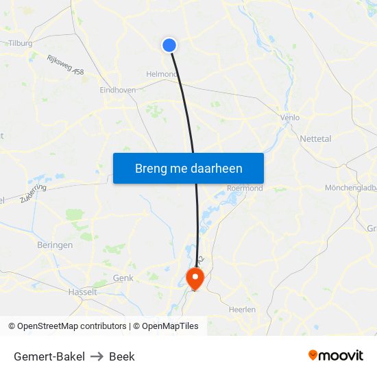 Gemert-Bakel to Beek map