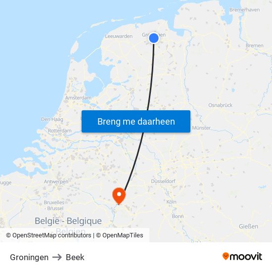 Groningen to Beek map