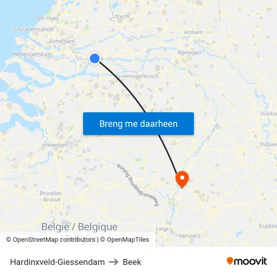 Hardinxveld-Giessendam to Beek map