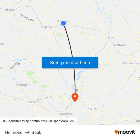 Helmond to Beek map
