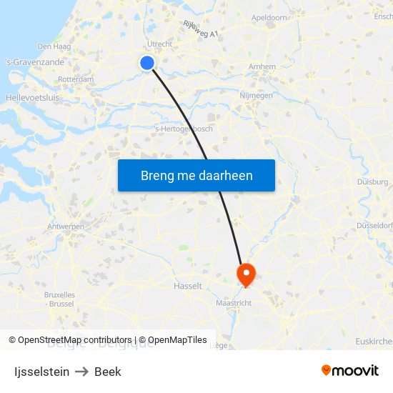 Ijsselstein to Beek map