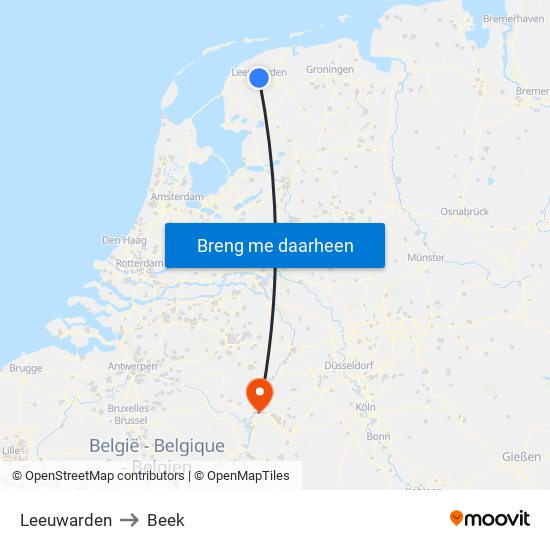 Leeuwarden to Beek map