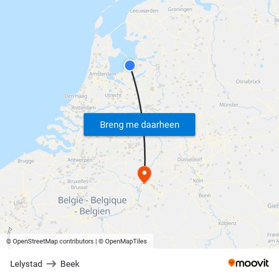 Lelystad to Beek map