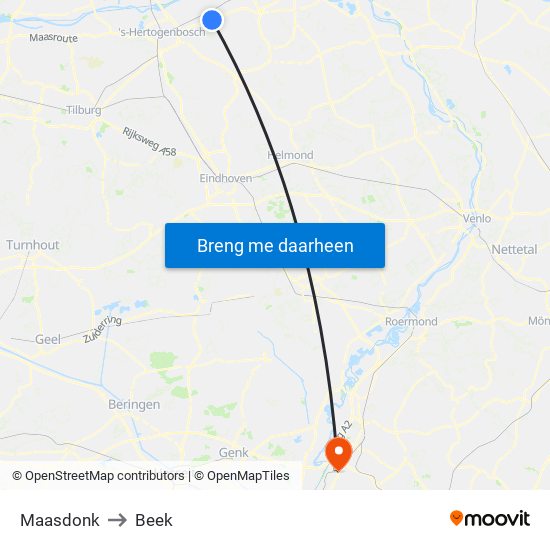 Maasdonk to Beek map